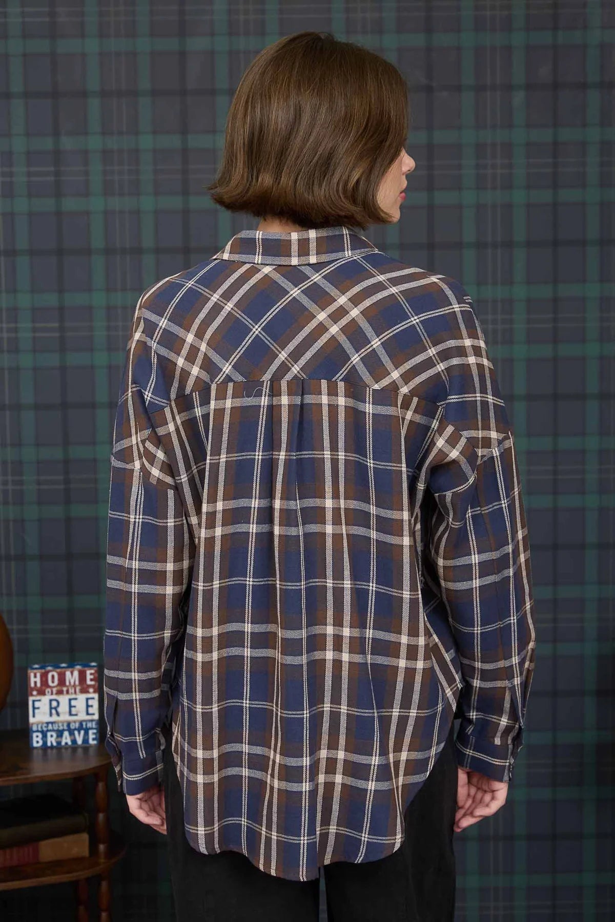Plaid Button Down Pocket Detail Long Sleeve Shirt