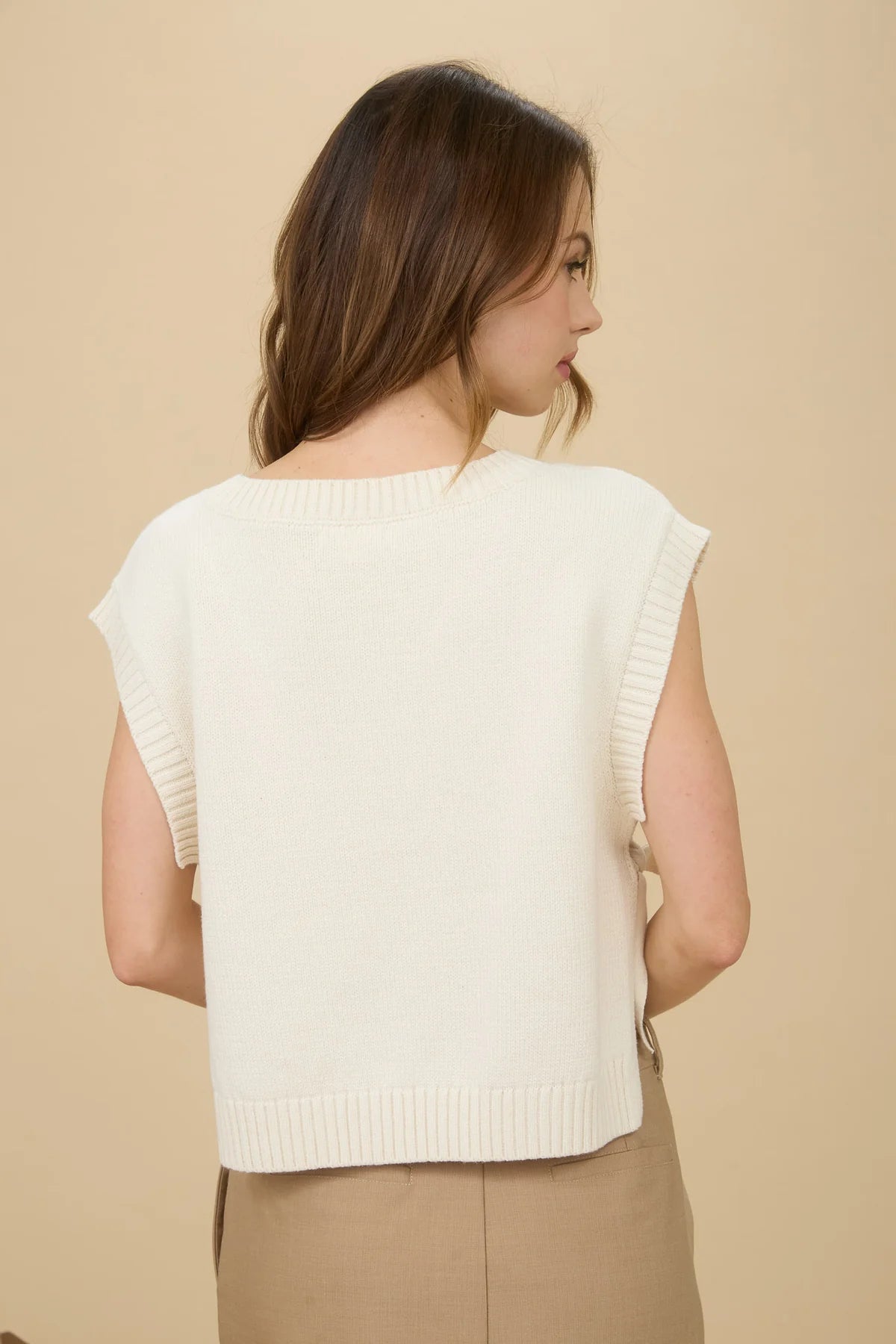 Cable Knit V Neck Side Tie Sweater Vest