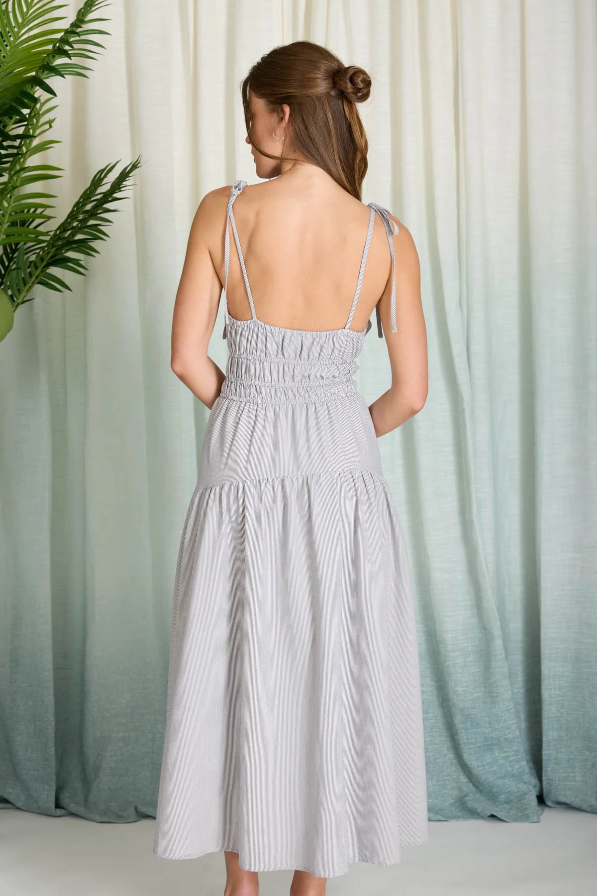 Stripe Spaghetti Strap Longline Midi Dress