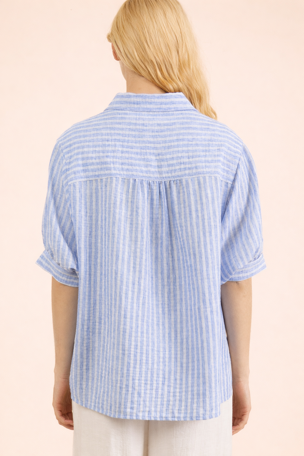 Stripe Half Puff Sleeve Shirt Top