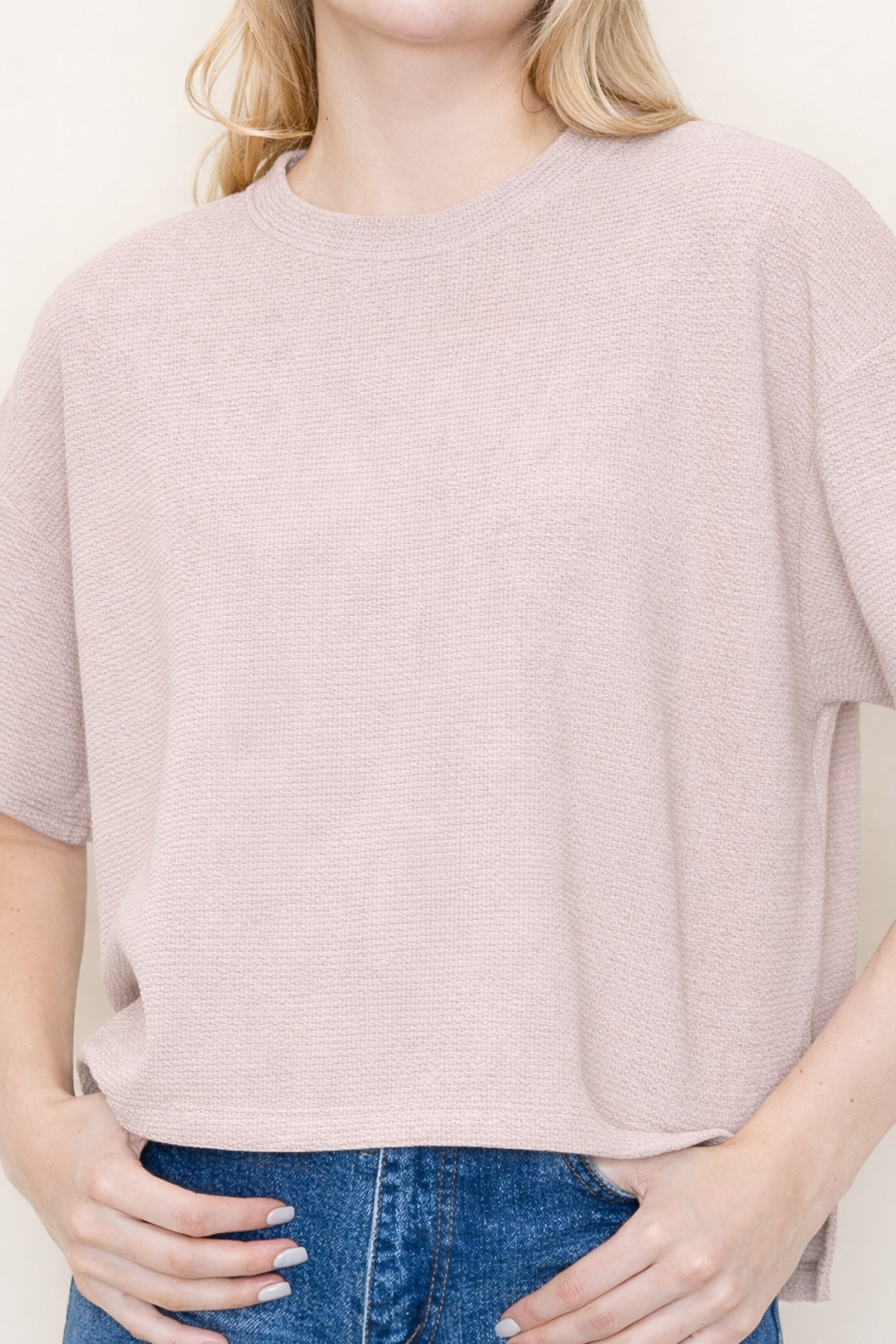 Cloudy Knit Round Neck 1/2 Sleeve Top