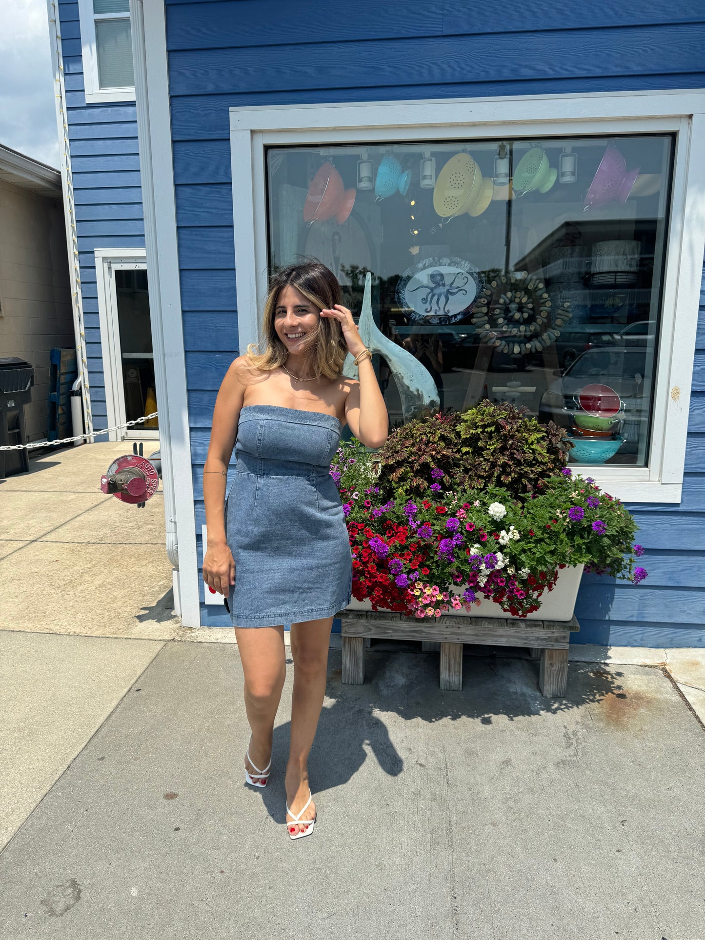Tank Top Back Smocking Denim Dress