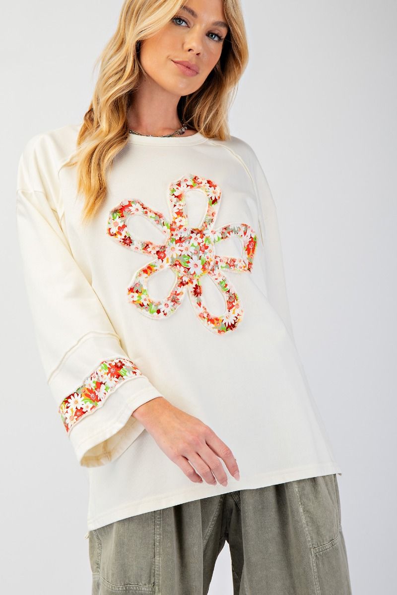 Flower Patch Front Terry Knit Top