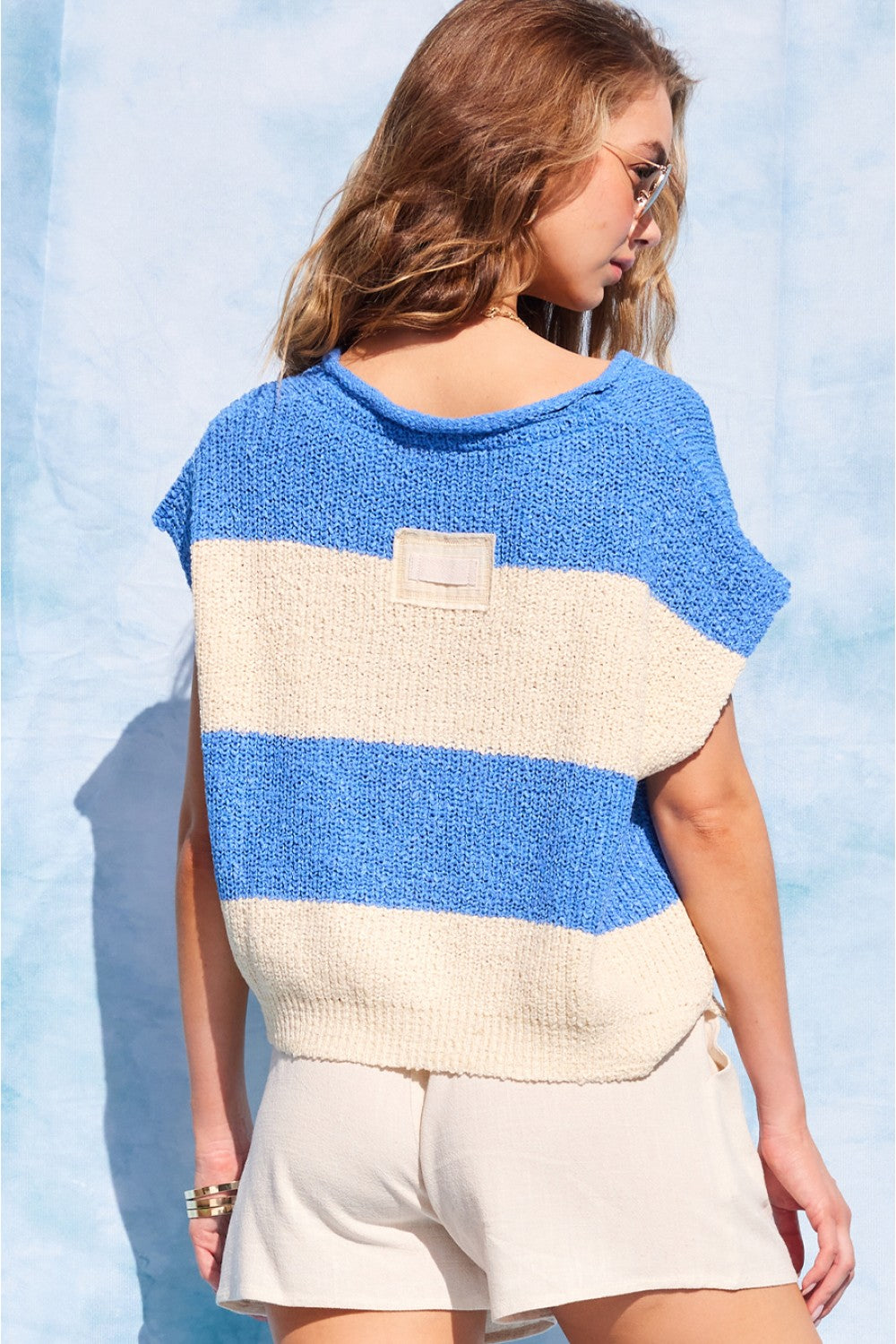 Striped Design Sleeveless Sweater