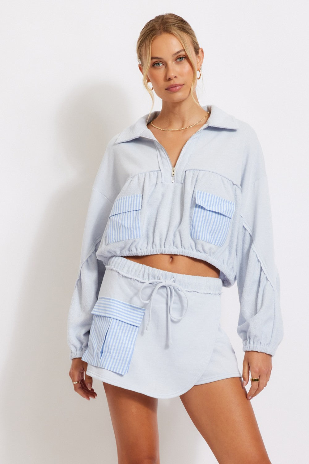 Cotton Terry Top w/ Striped Patch Pocket