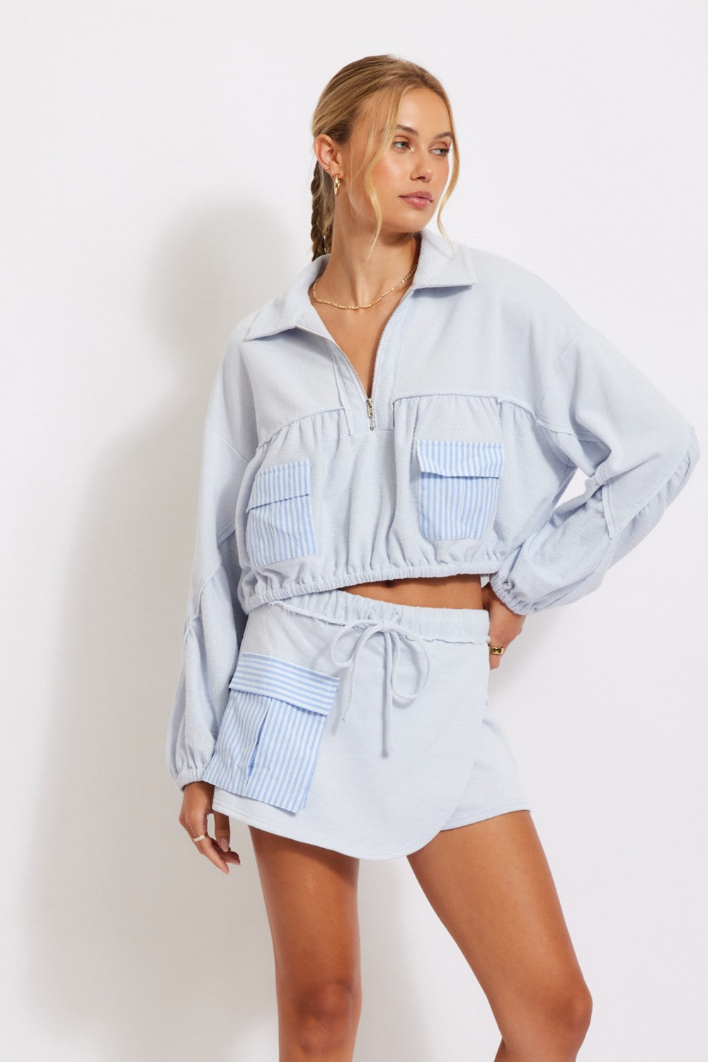 Cotton Terry Top w/ Striped Patch Pocket
