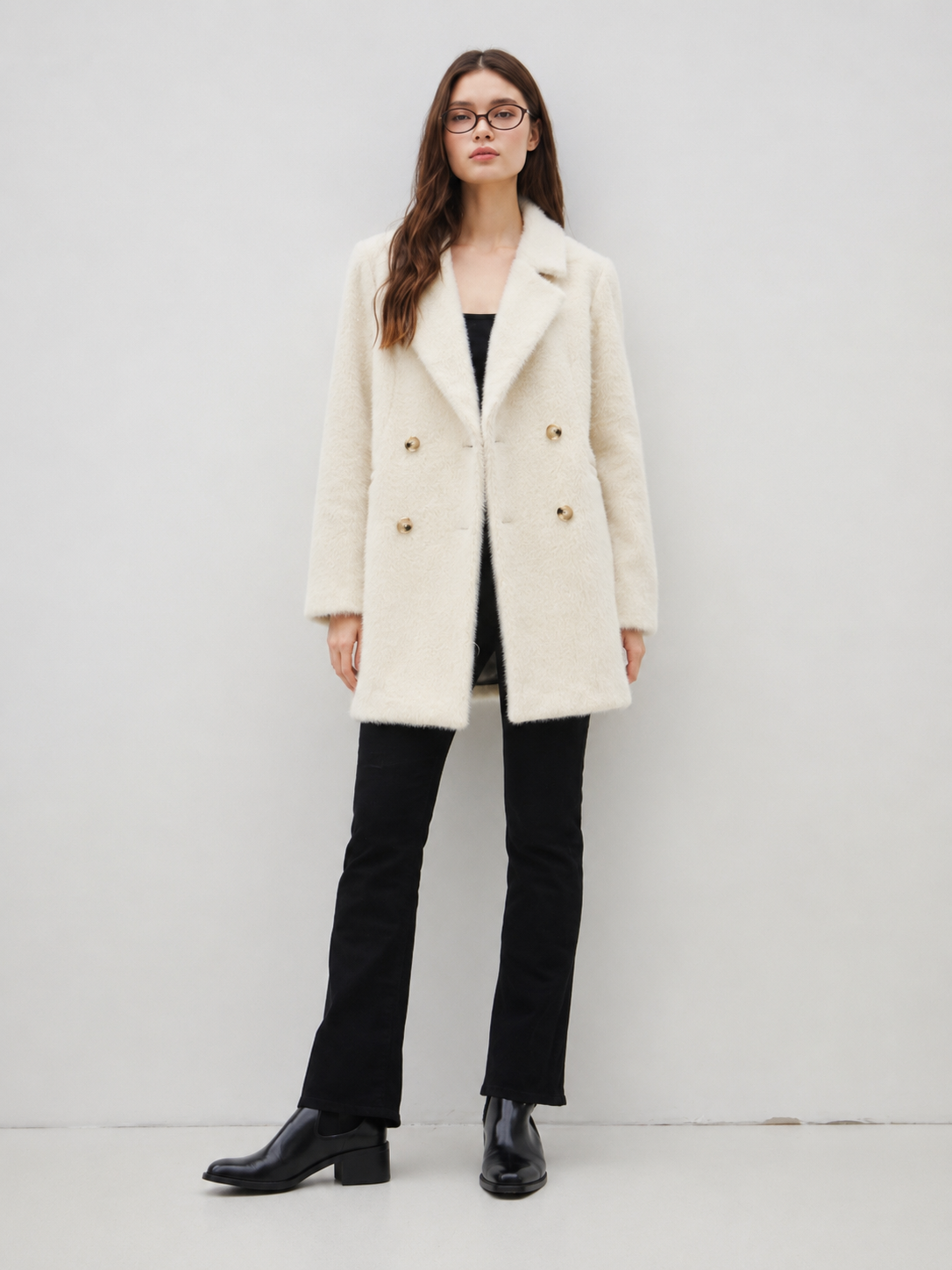 Fuzzy Open Cardigan W/ Patch Pockets