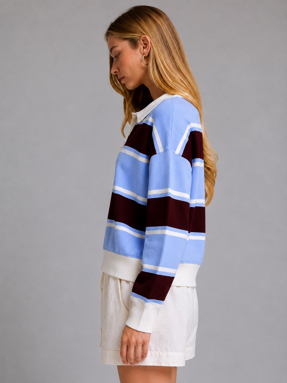 Stripe Knit Top w/ a Contrast Collar
