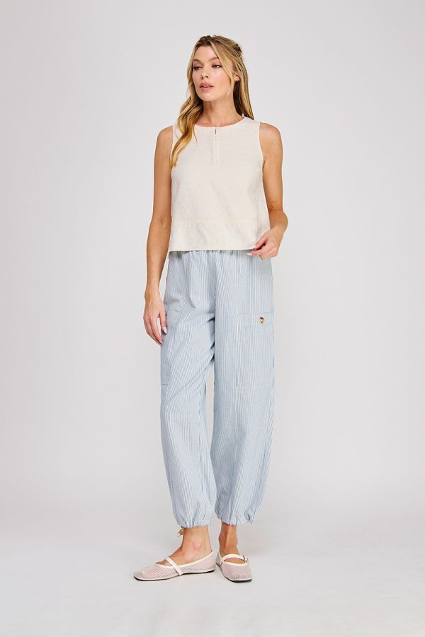 Button Collar Textured Linen Tank