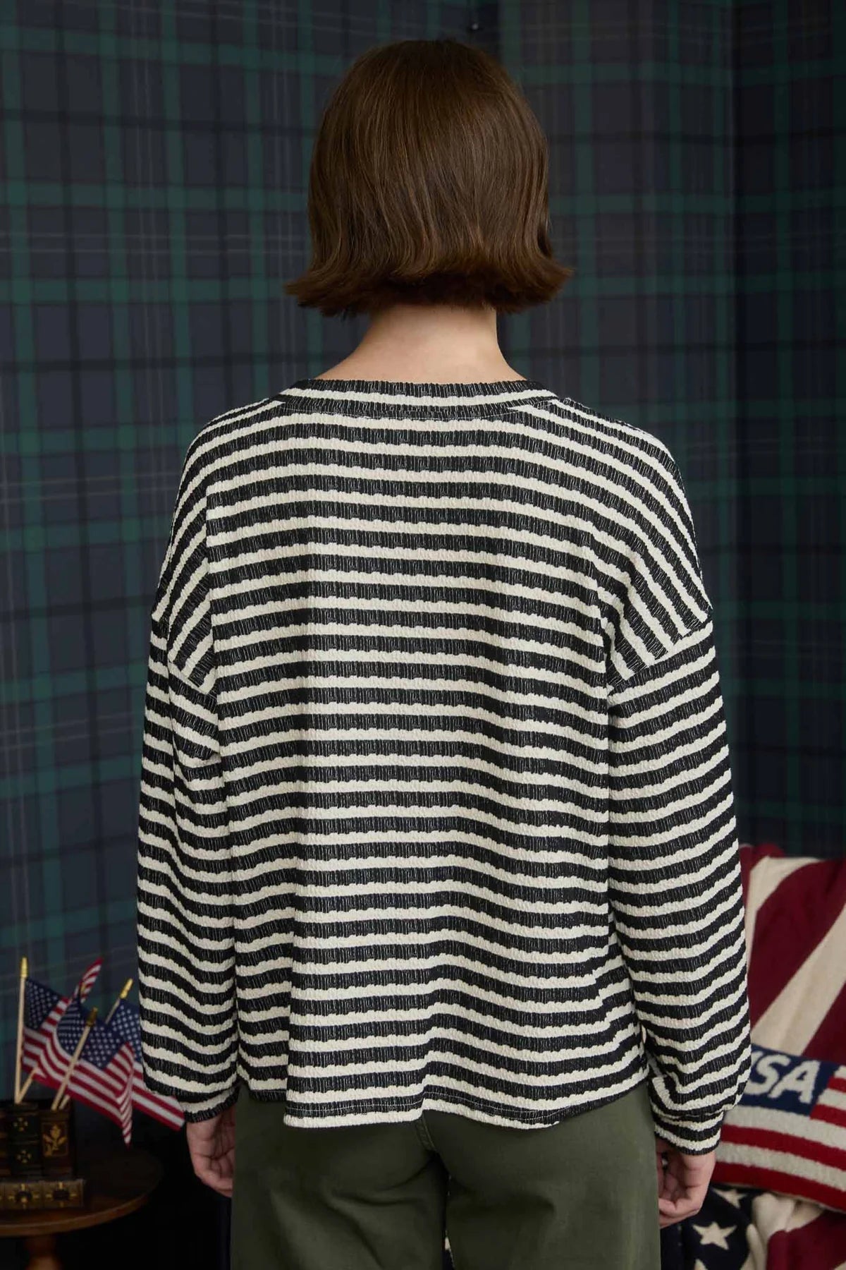 Stripe Textured Long Sleeve Henley Knit Top