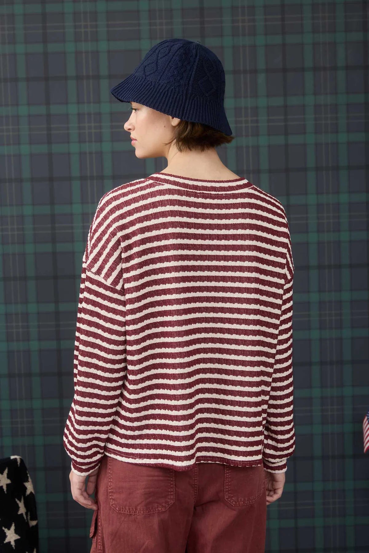 Stripe Textured Long Sleeve Henley Knit Top