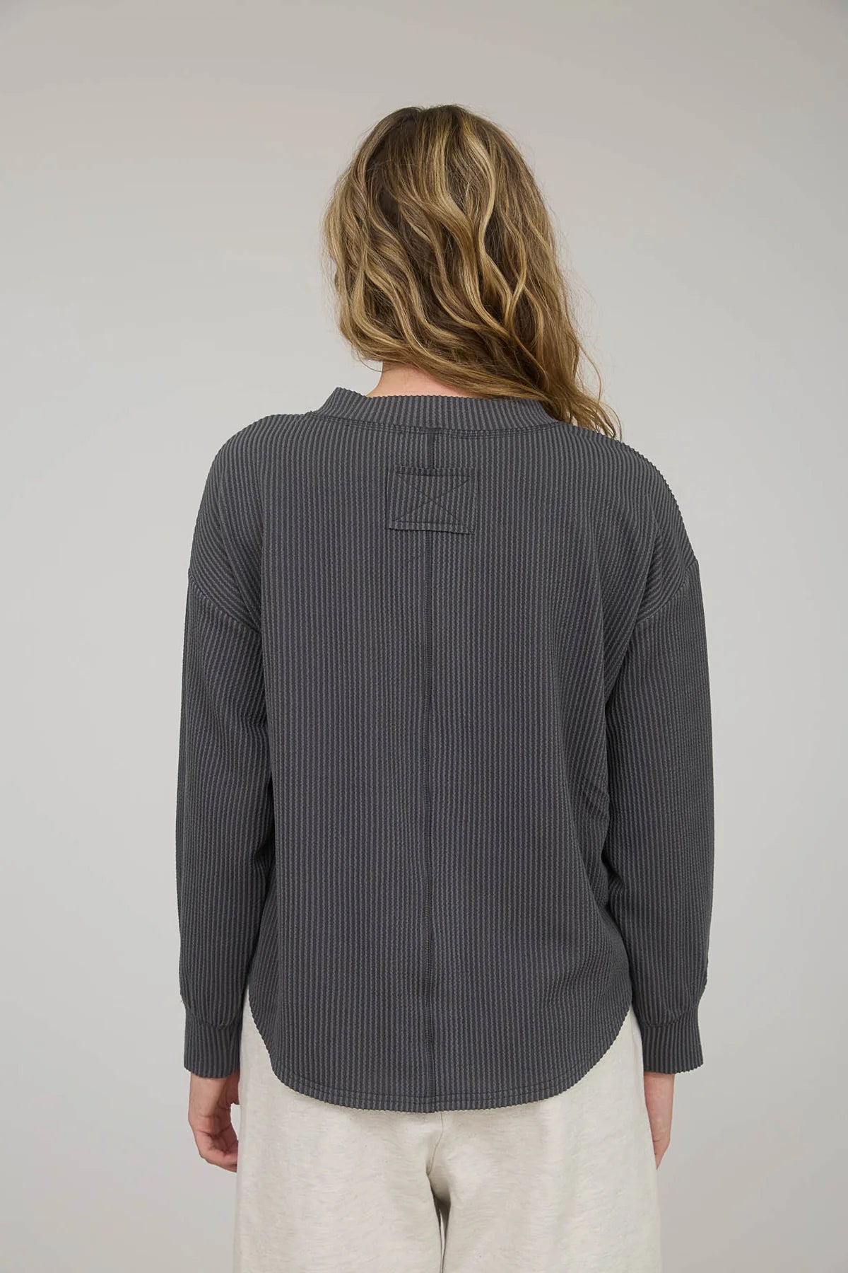Washed Ribbed Long Sleeve Henley Knit Top