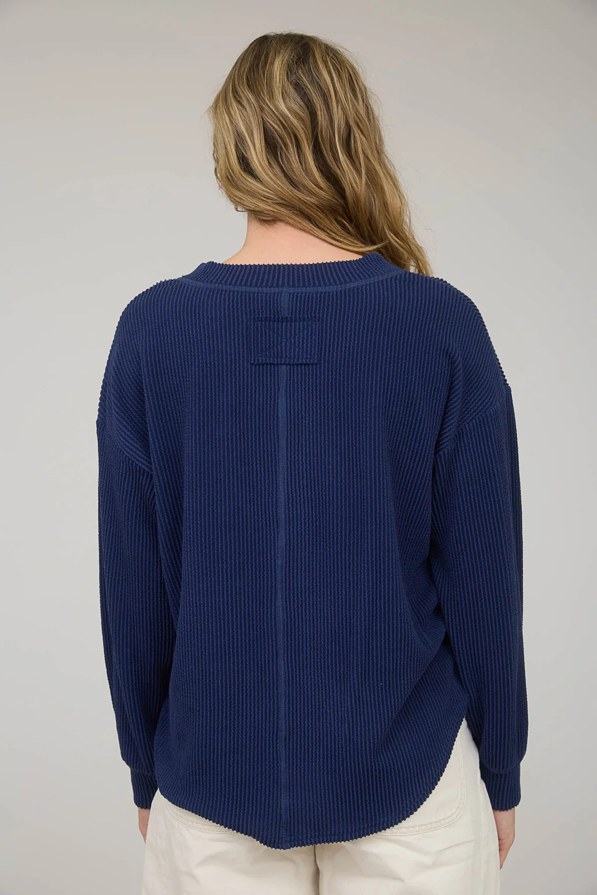 Washed Ribbed Long Sleeve Henley Knit Top