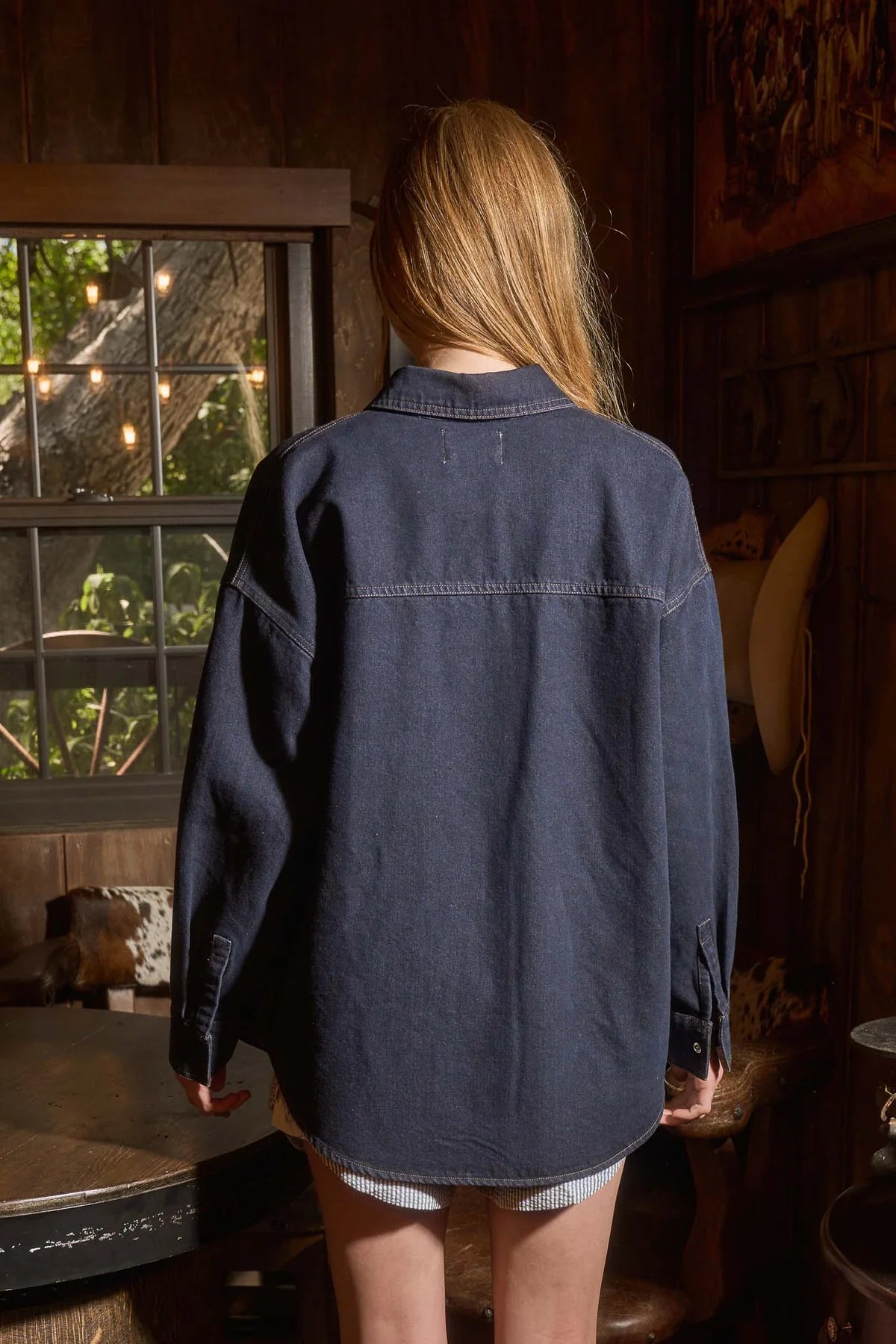 Dark Denim Button Down Long Sleeve Shirt