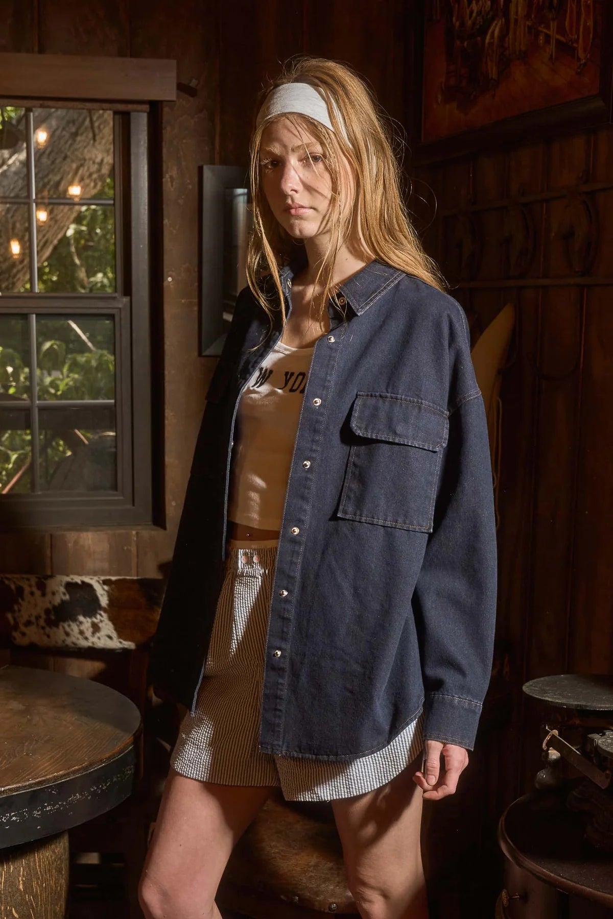 Dark Denim Button Down Long Sleeve Shirt