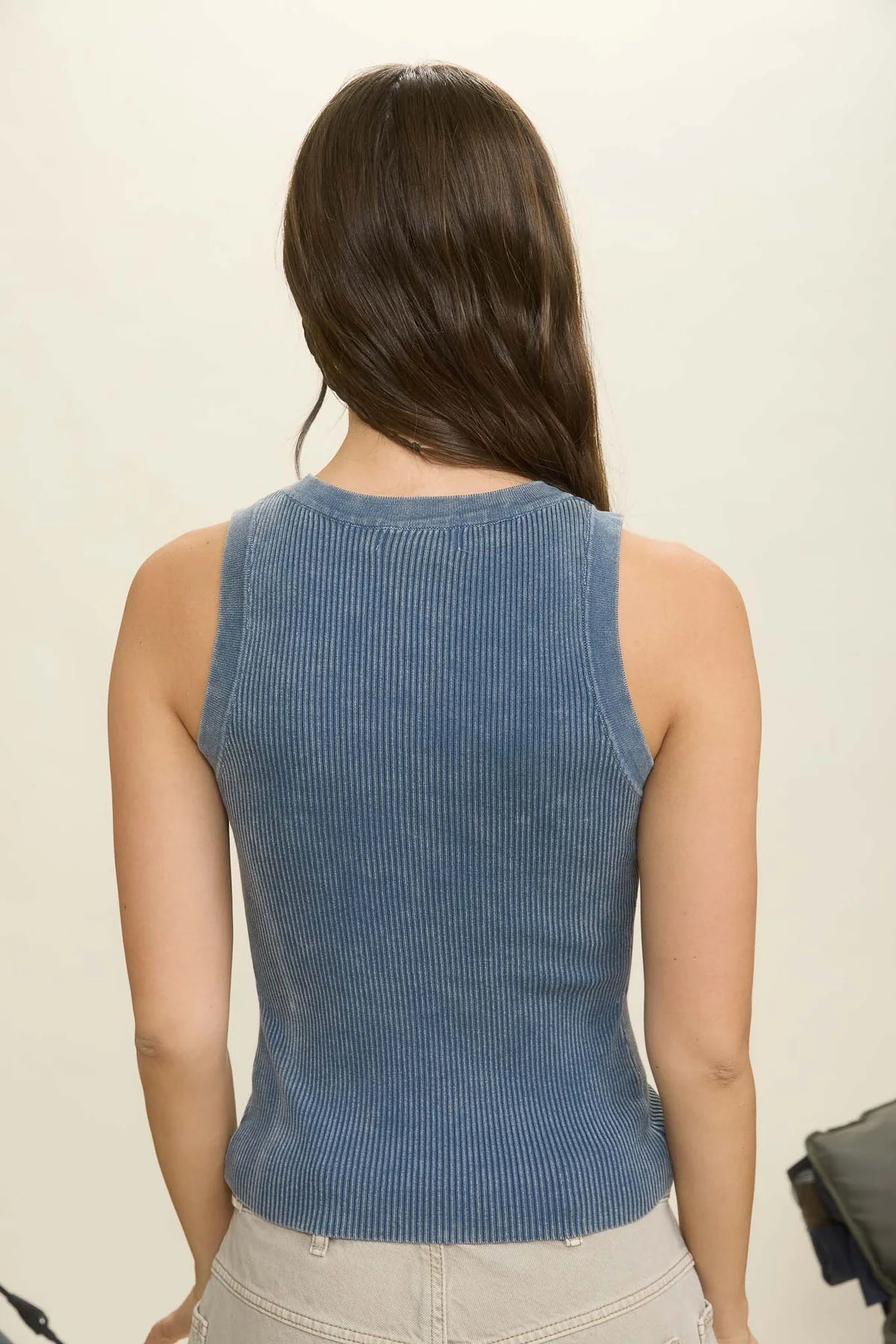 Washed Ribbed Sleeveless Knit Tank Top