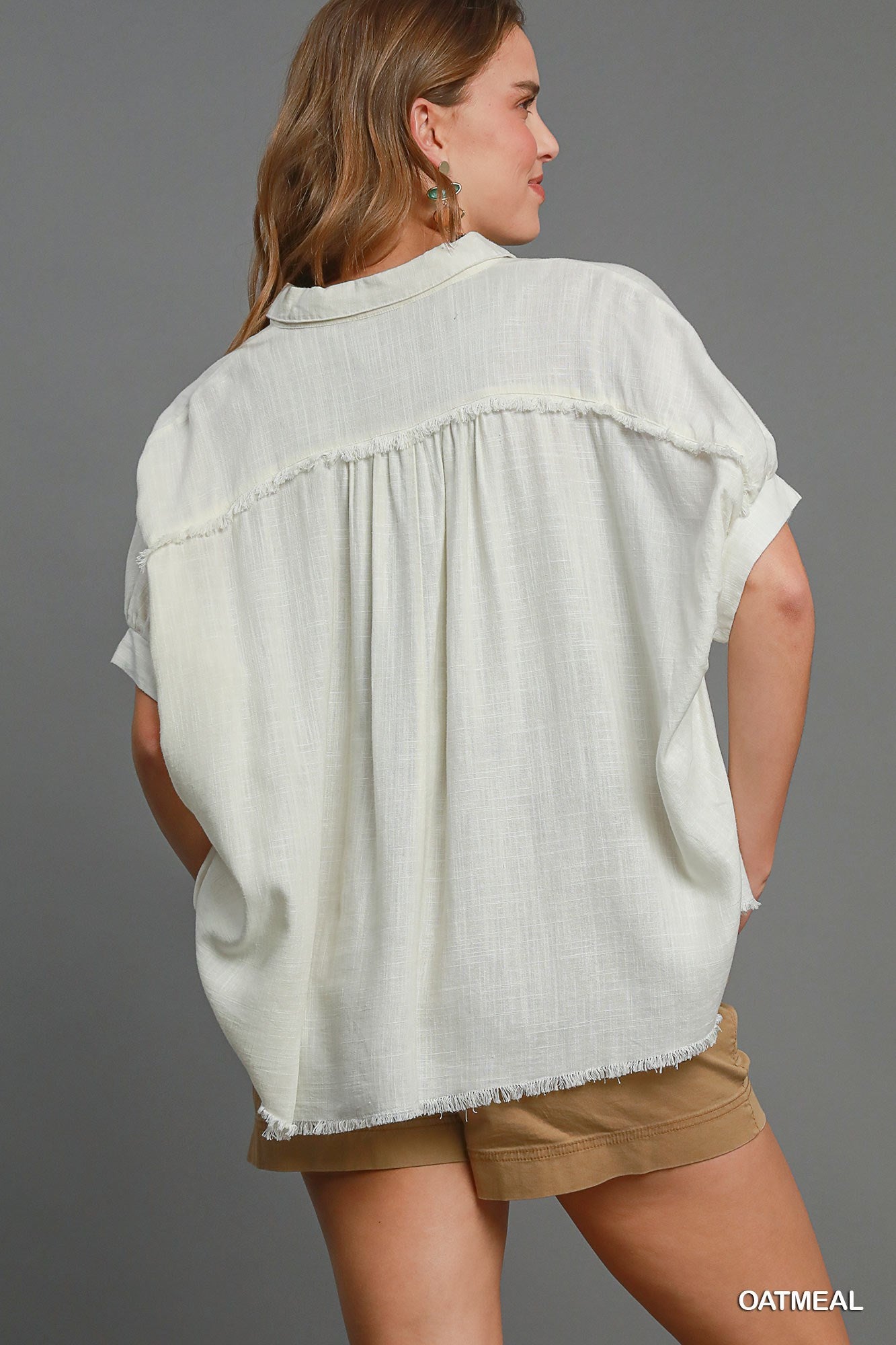 Linen Frayed Edge Button-Down Shirt
