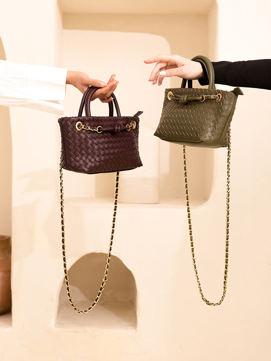 Fallon Woven Satchel Bag w/ Chain Dual Strap