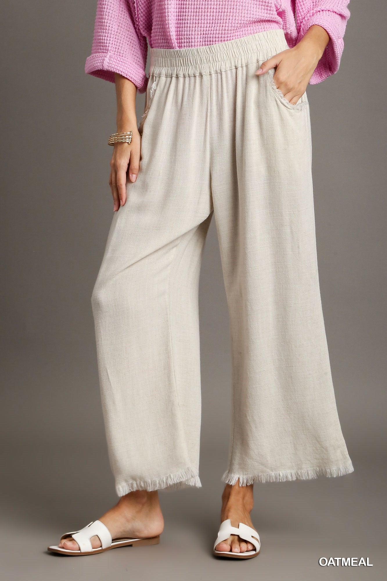 Frayed Hem Wide-Leg Pants