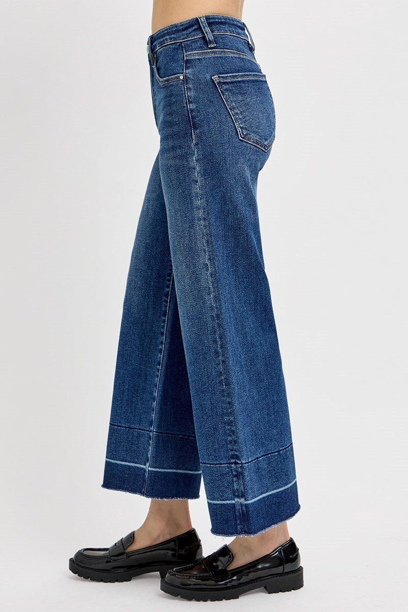 Tummy Control High Rise Crop Wide Released Hem Jeans