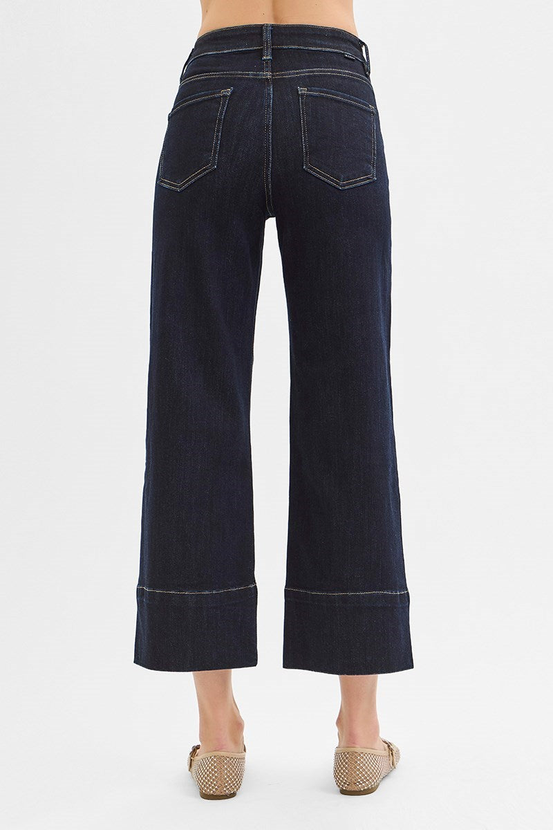 Tummy Control High Rise Crop Wide Seam Detailed Jeans