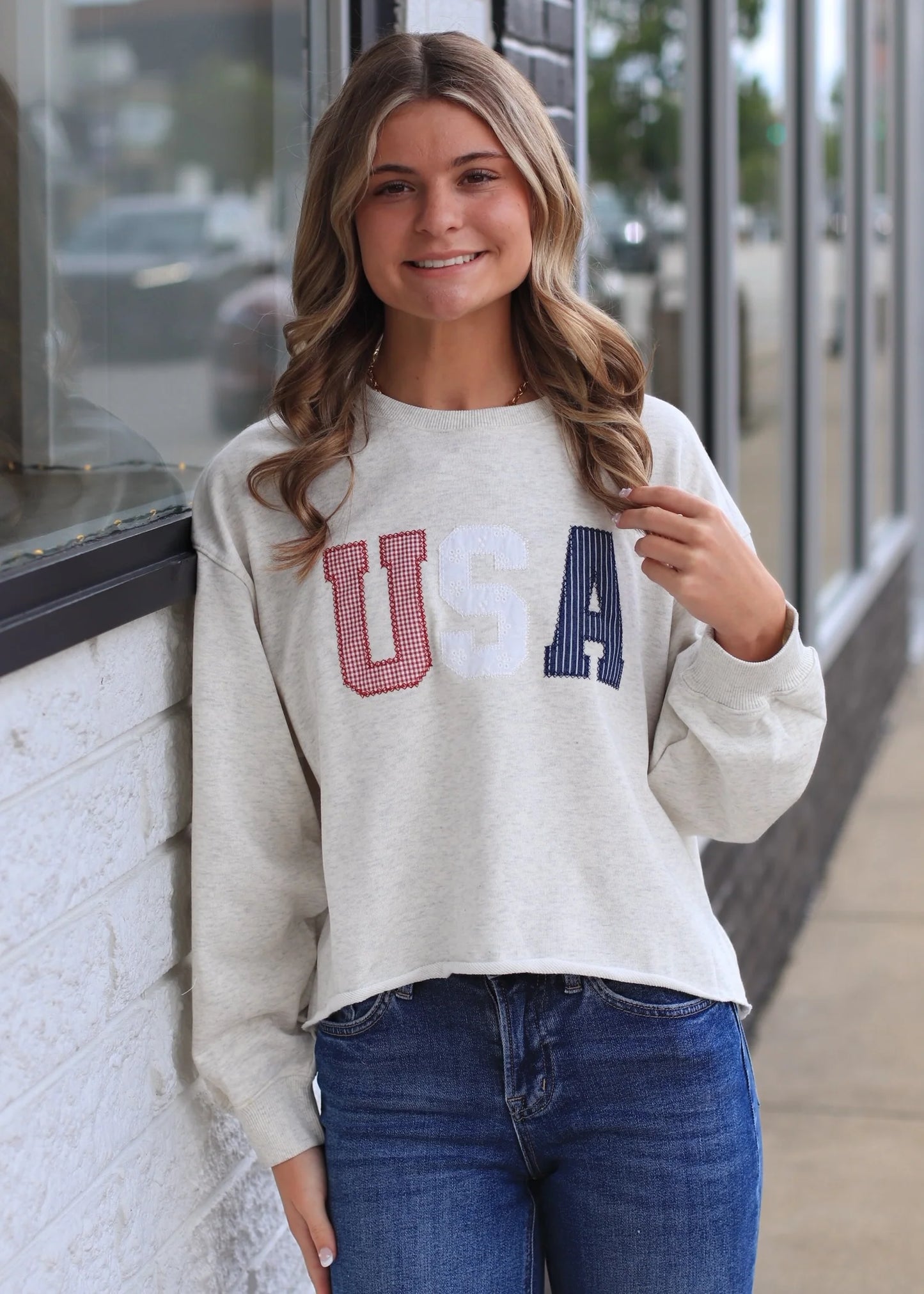 Crew Neck Long Sleeve 'USA' Novelty Sweatshirt