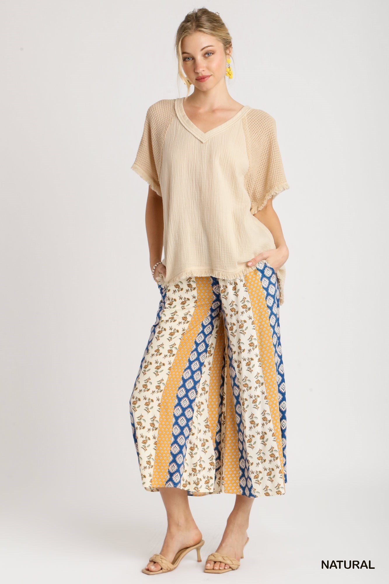 V-Neck Short Wide Sleeve Top
