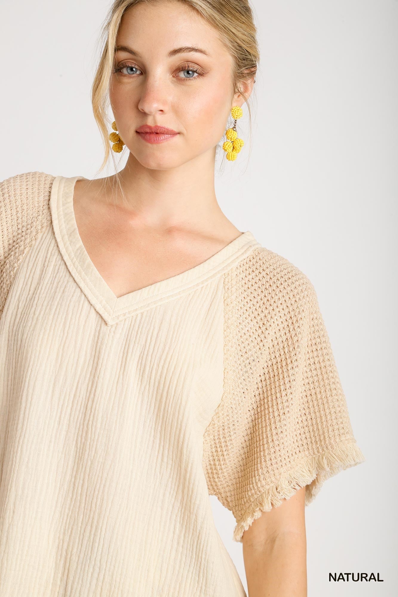 V-Neck Short Wide Sleeve Top