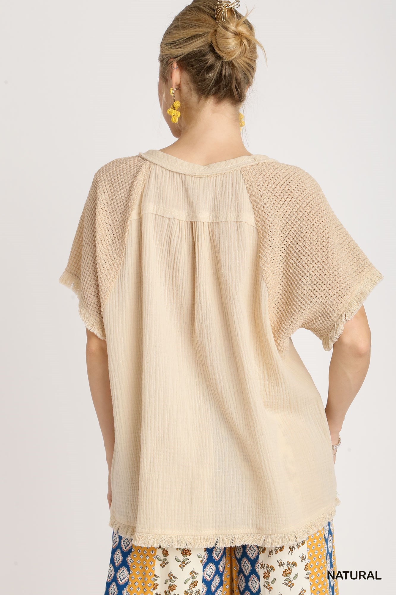 V-Neck Short Wide Sleeve Top