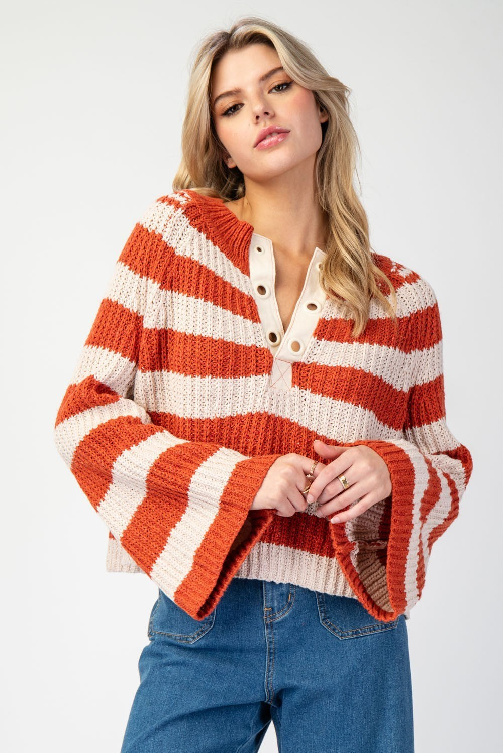 Striped Bell Sleeve Sweater Top