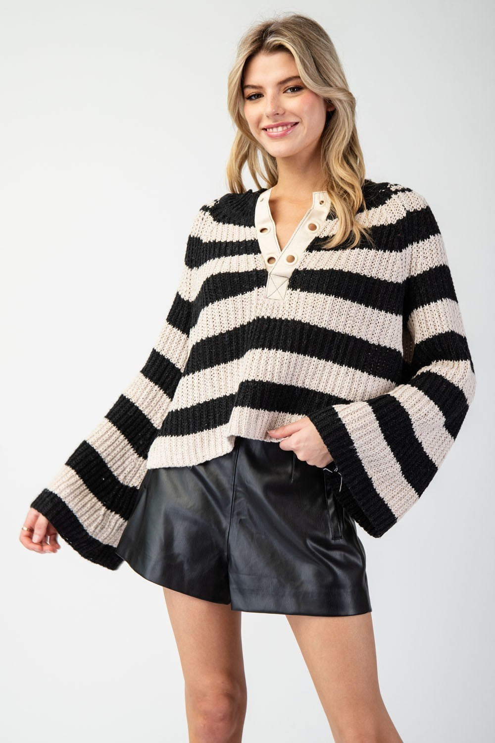 Striped Bell Sleeve Sweater Top