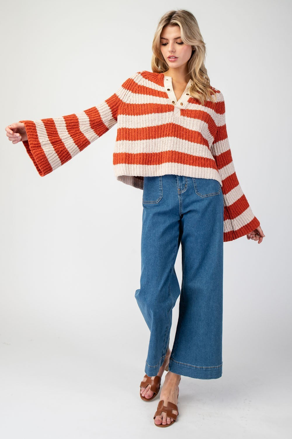 Striped Bell Sleeve Sweater Top