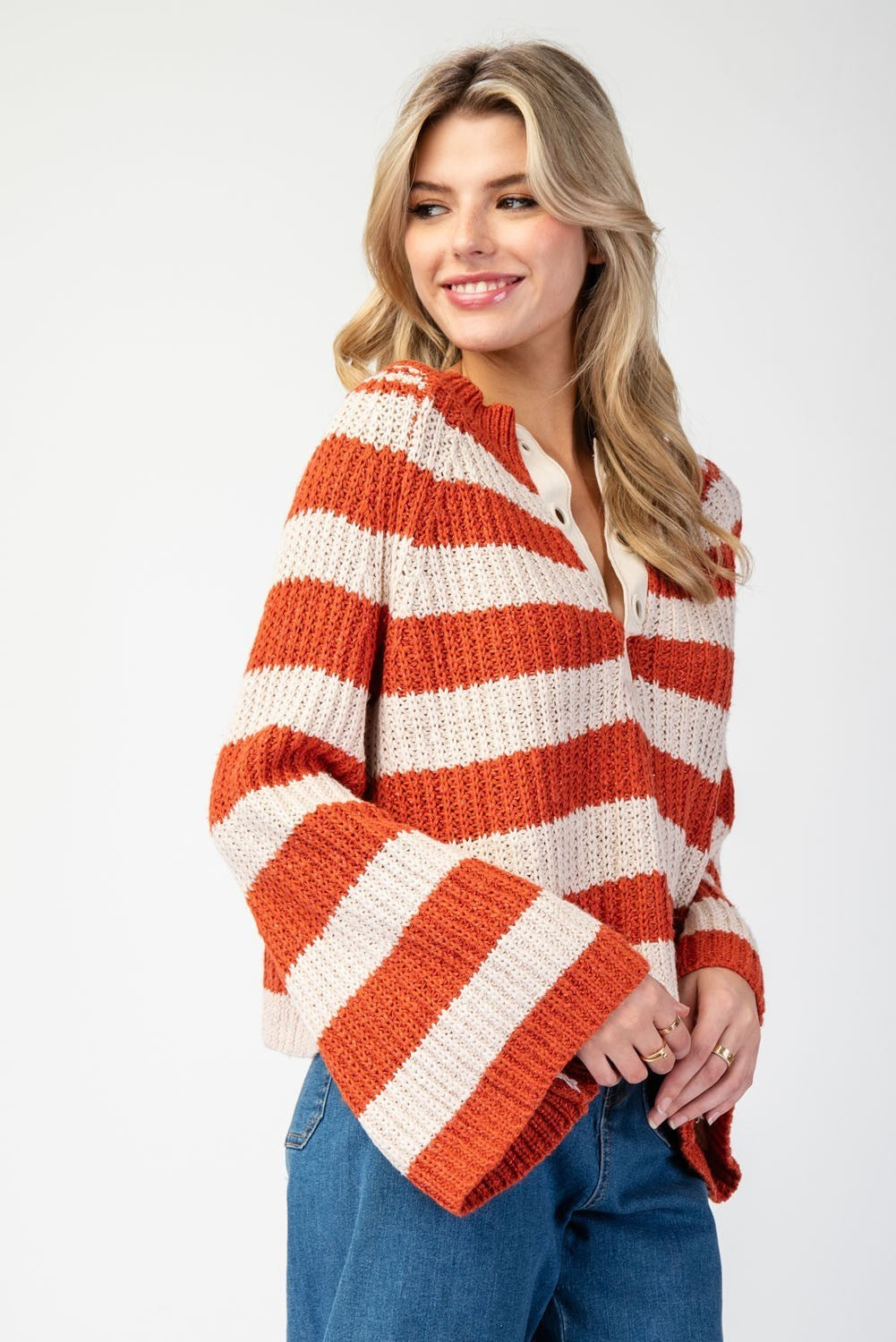 Striped Bell Sleeve Sweater Top