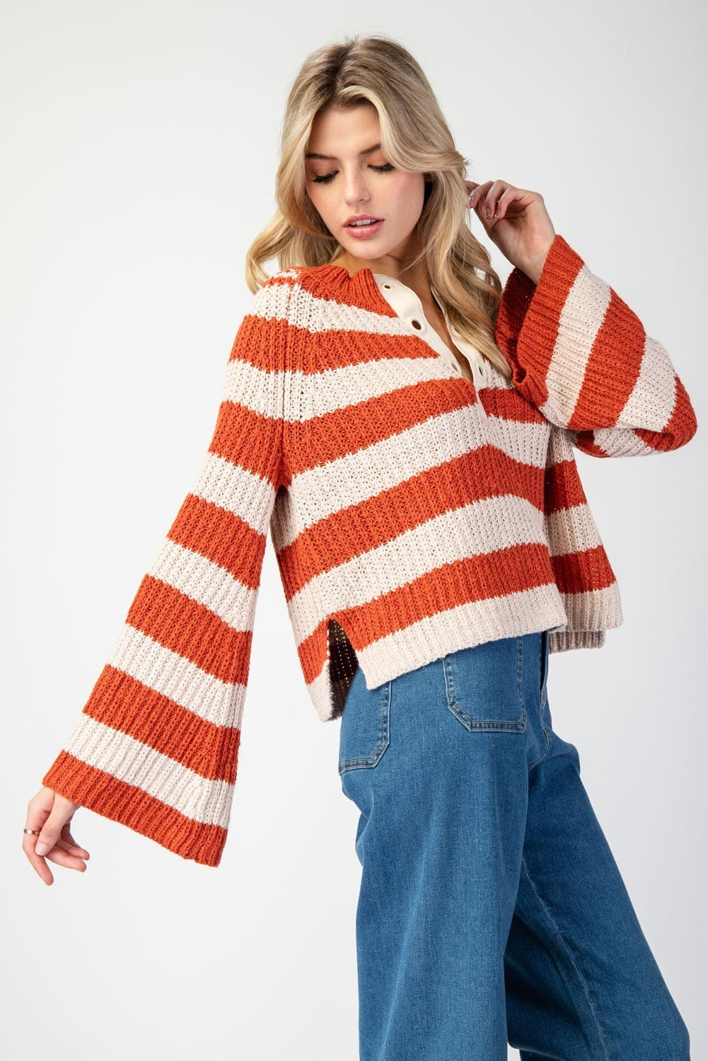Striped Bell Sleeve Sweater Top