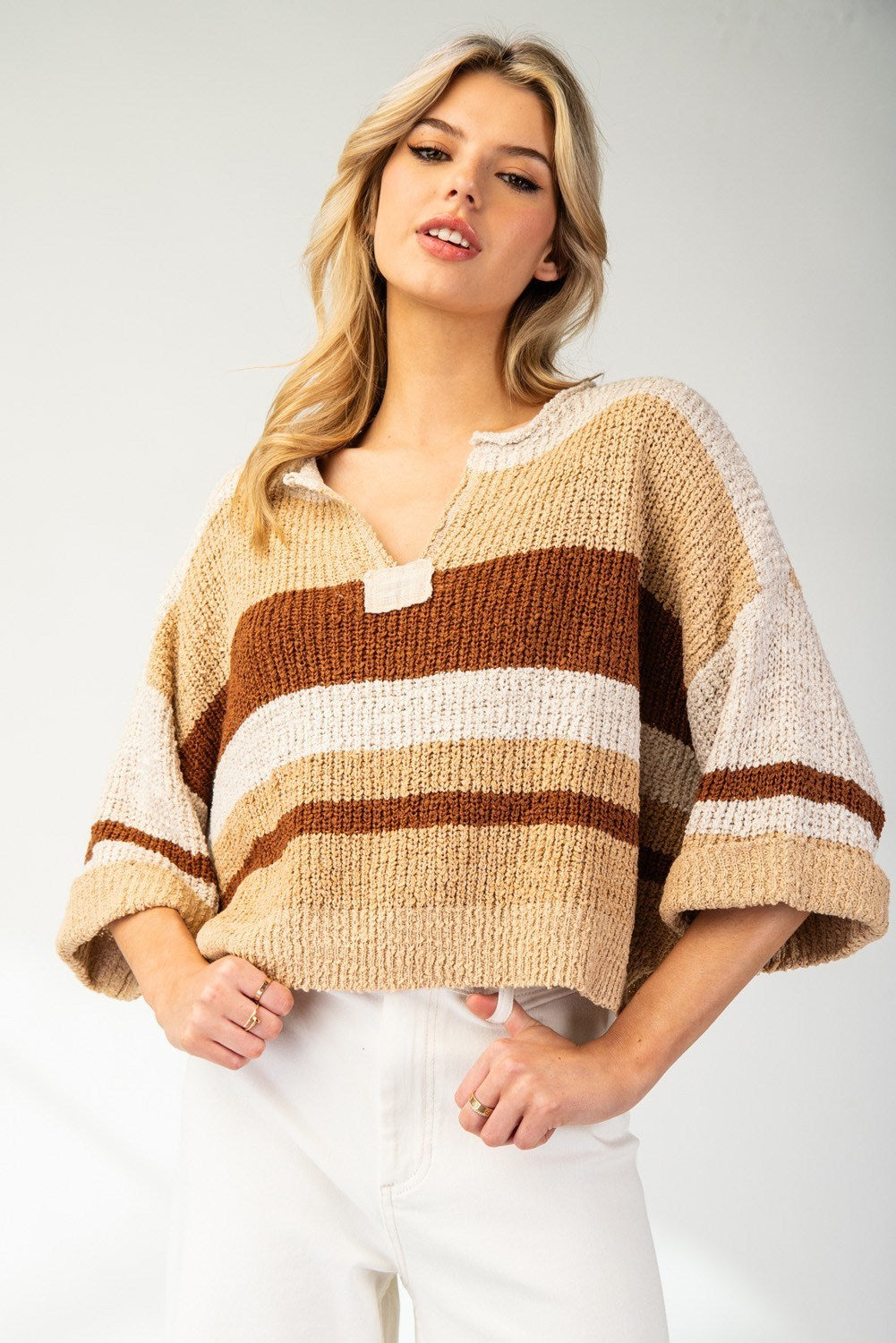 Striped Notch Collar Top