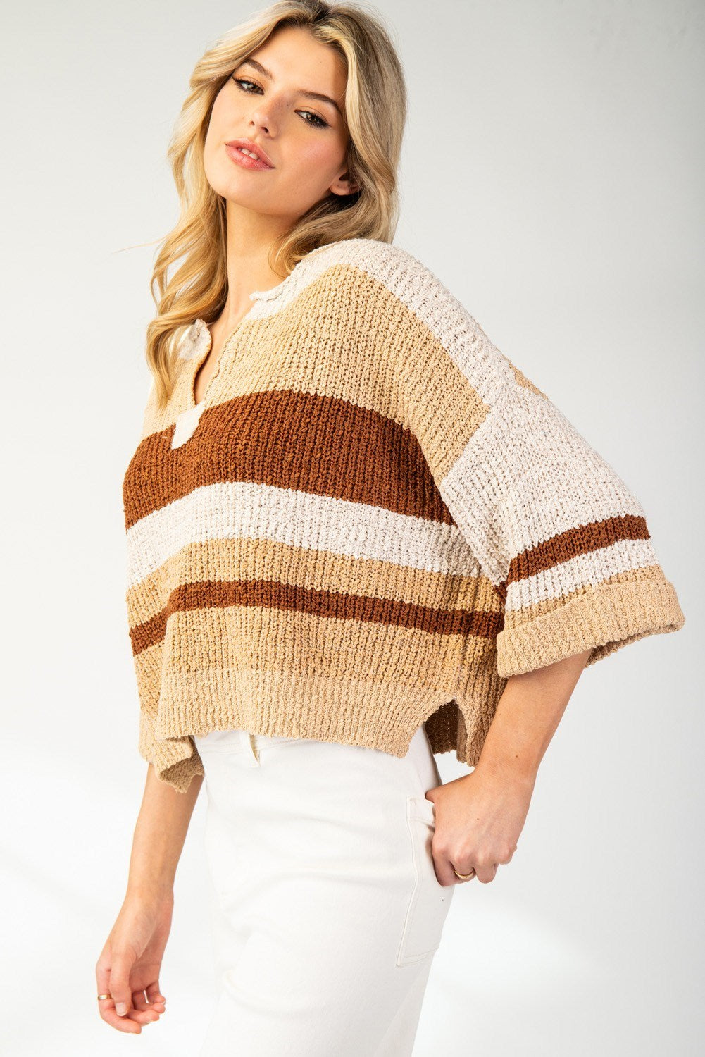 Striped Notch Collar Top