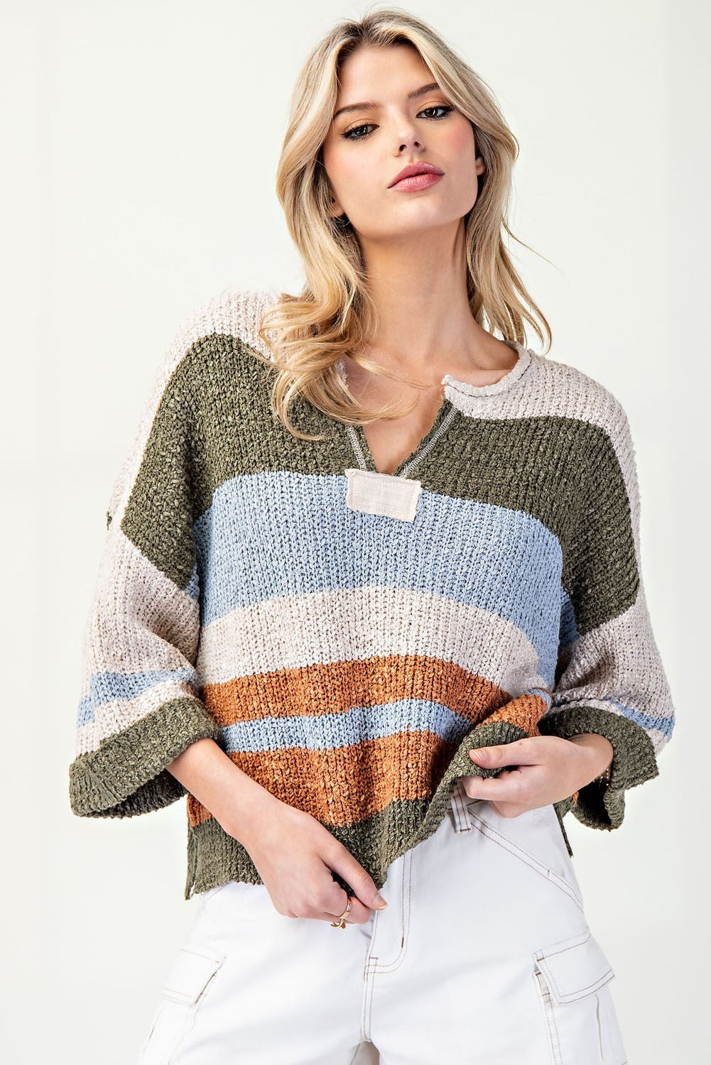 Striped Notch Collar Top