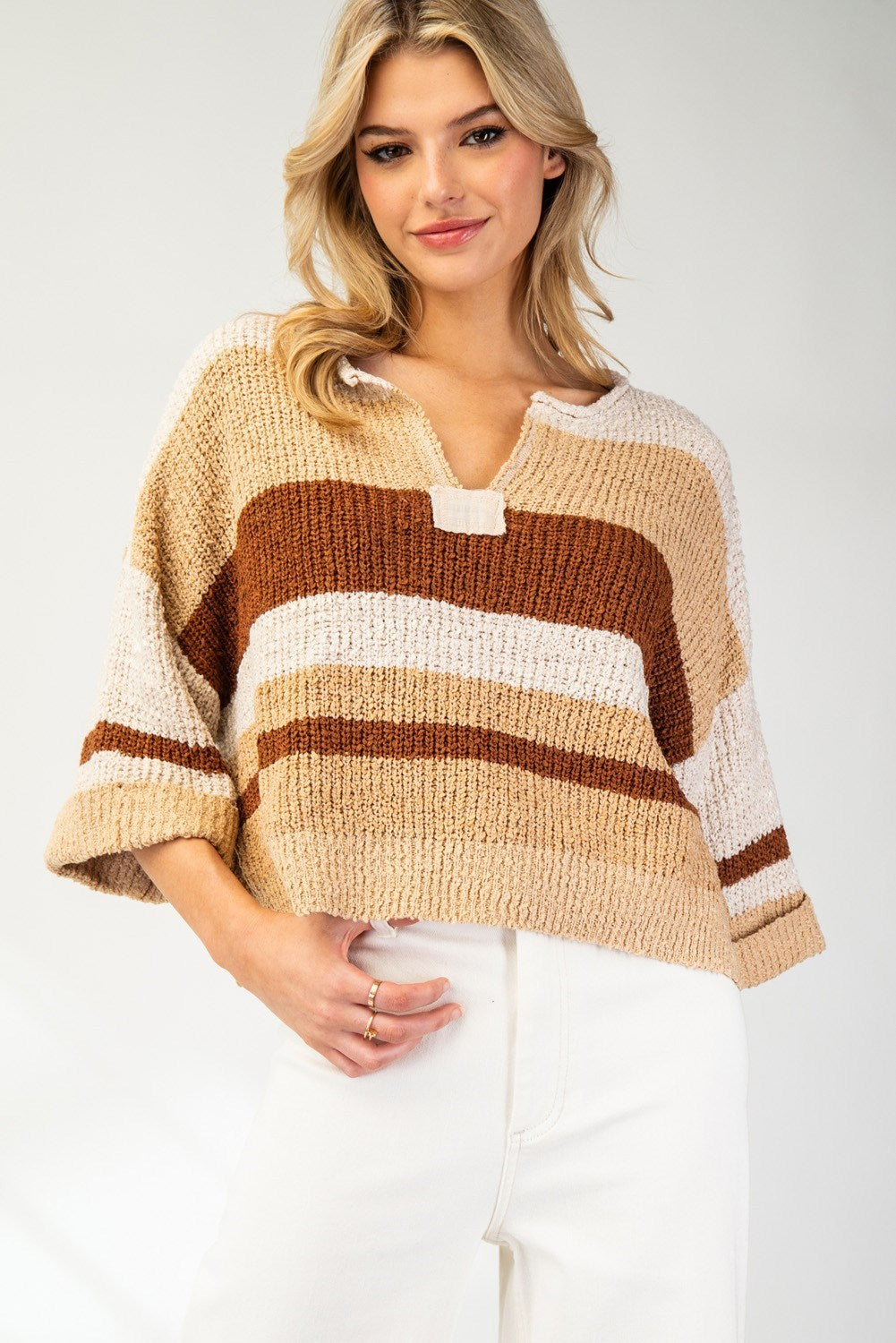 Striped Notch Collar Top