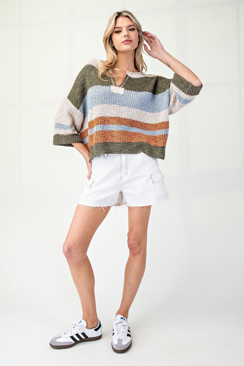 Striped Notch Collar Top