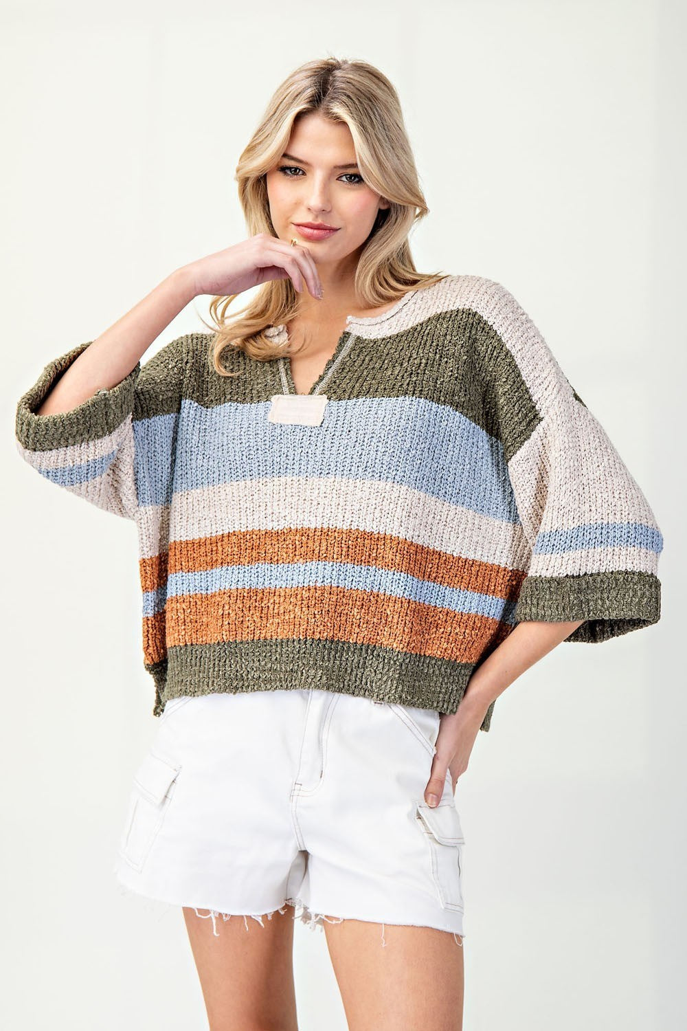 Striped Notch Collar Top