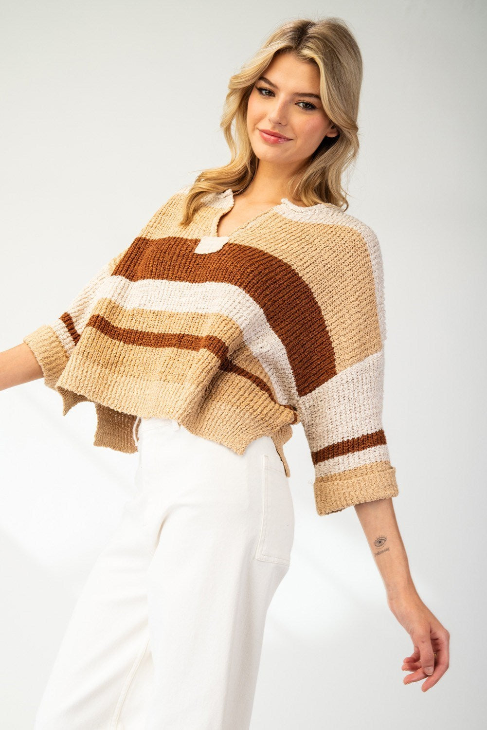 Striped Notch Collar Top