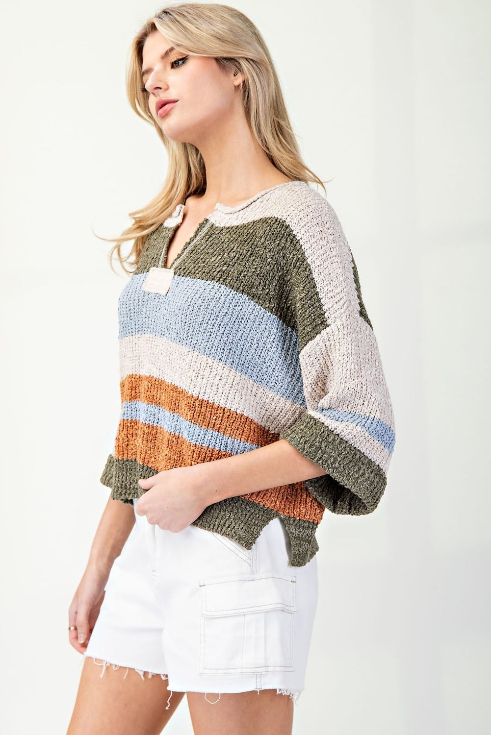 Striped Notch Collar Top