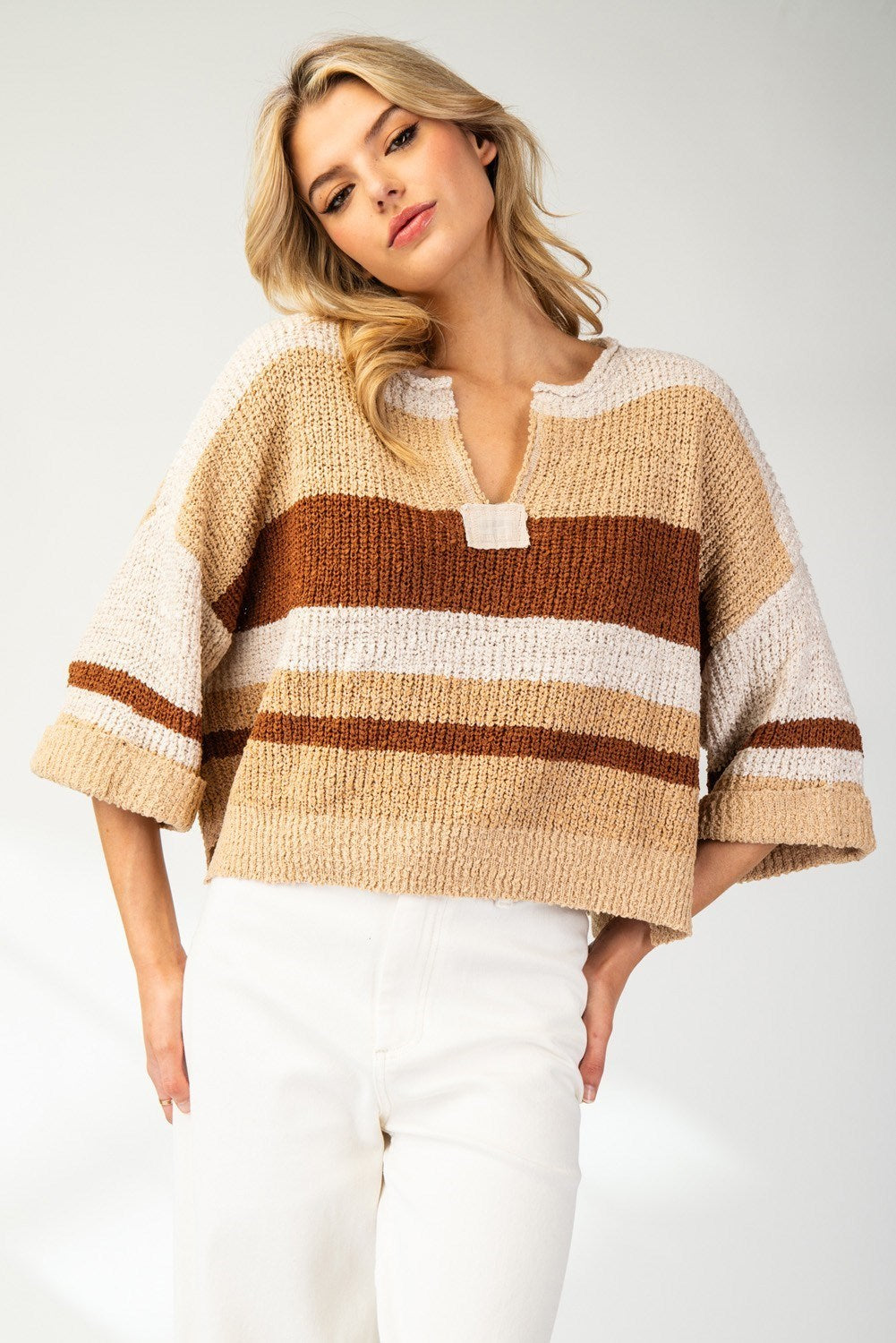 Striped Notch Collar Top