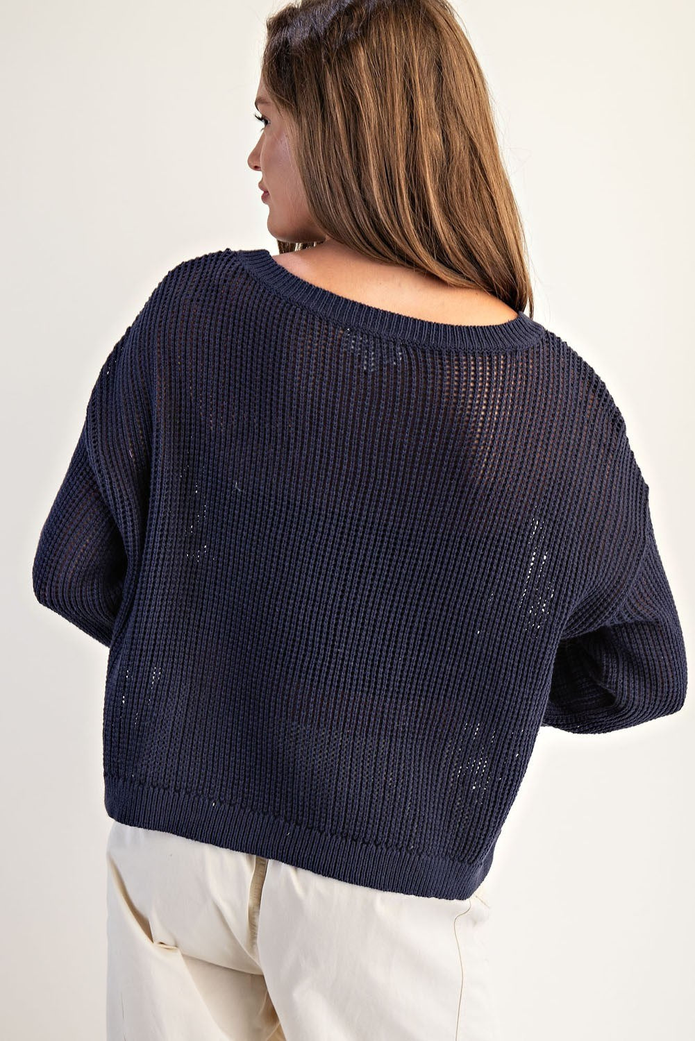 Teddy Bear Graphic Open Knit Sweater