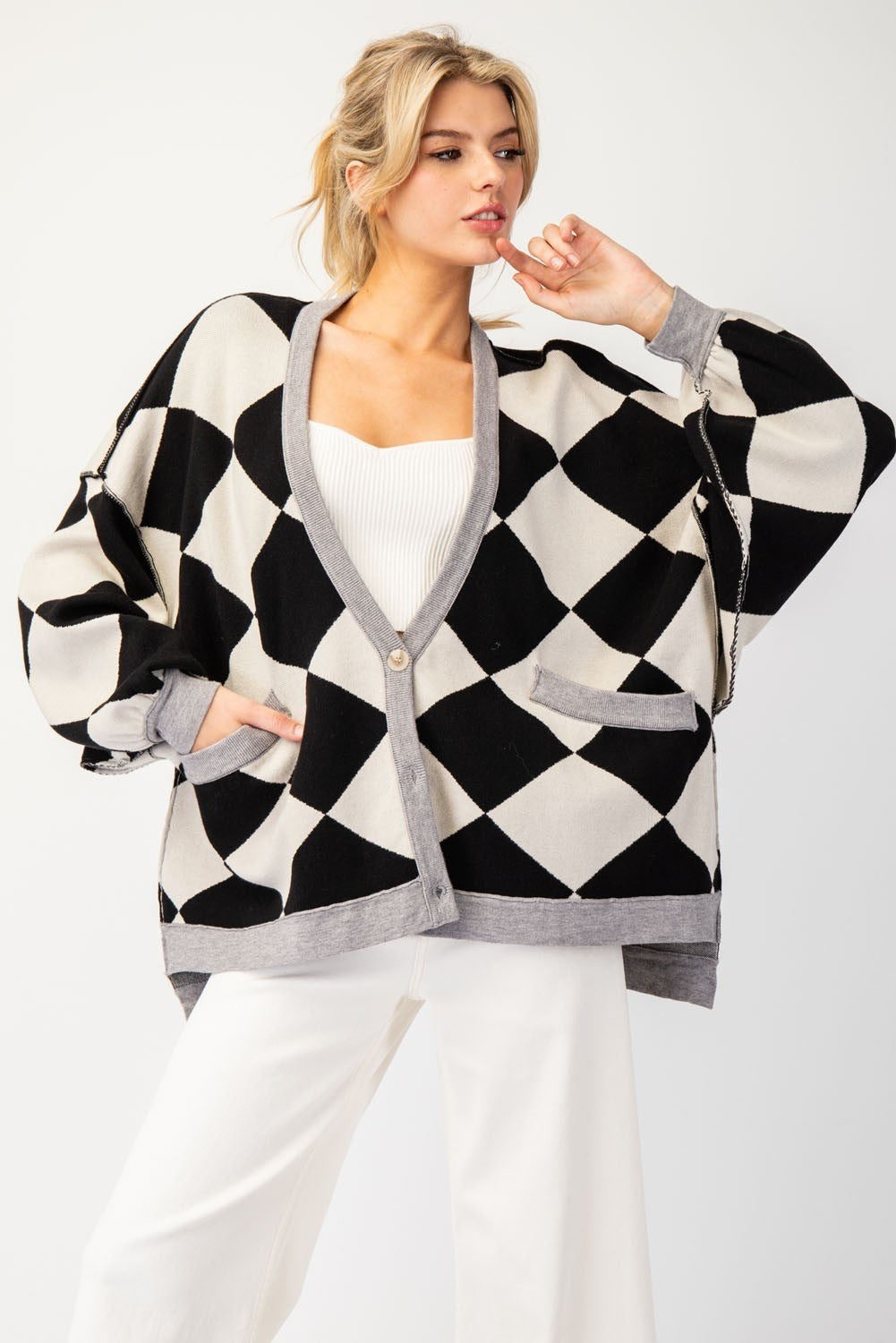 Checker Printed Cardigan