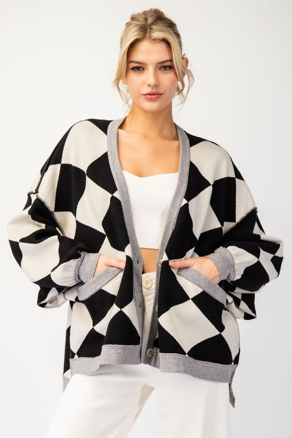 Checker Printed Cardigan