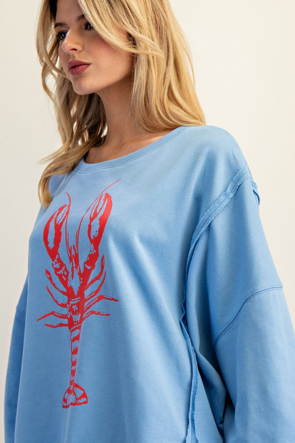 Lobster Printed Exposed Seam Pullover