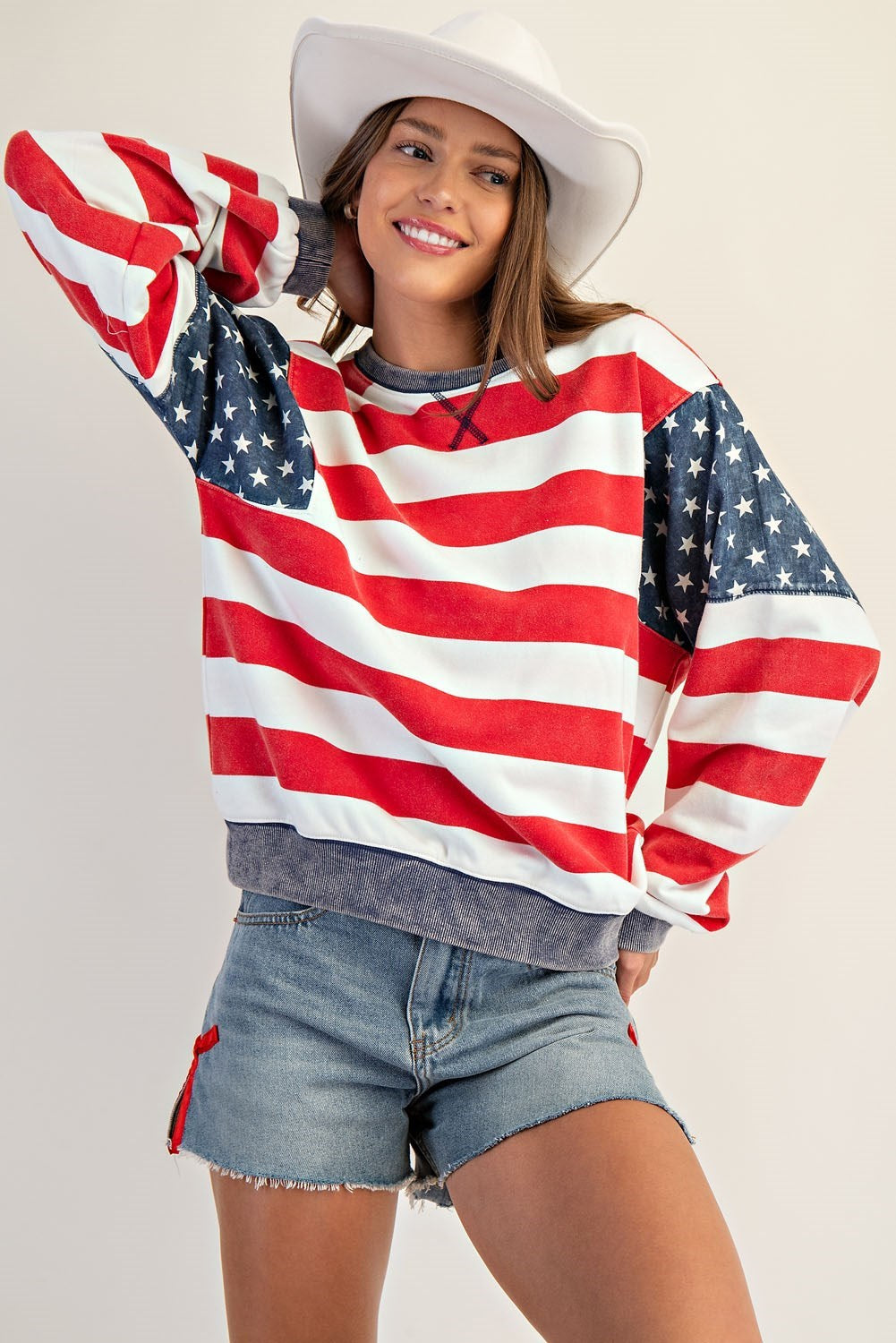 Striped Long Sleeve Star Shoulder Pullover
