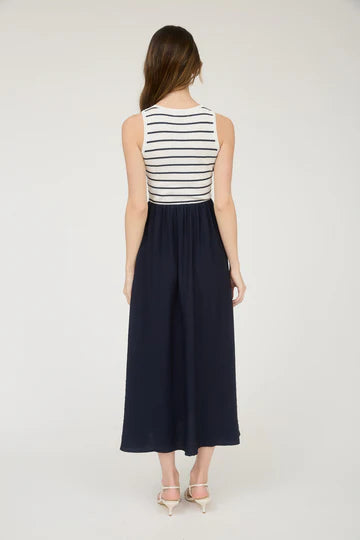 Stripe Tank Sleeveless Mixed Media Midi Dress