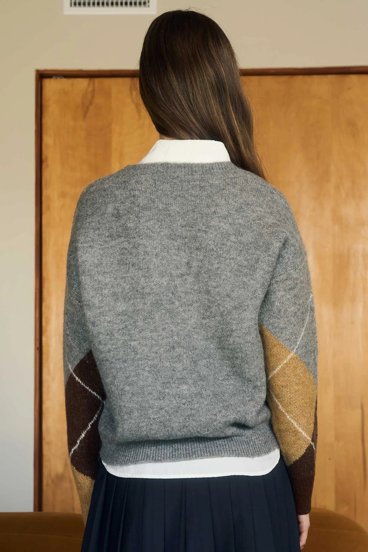 Argyle V Neck Long Sleeve Pullover Sweater